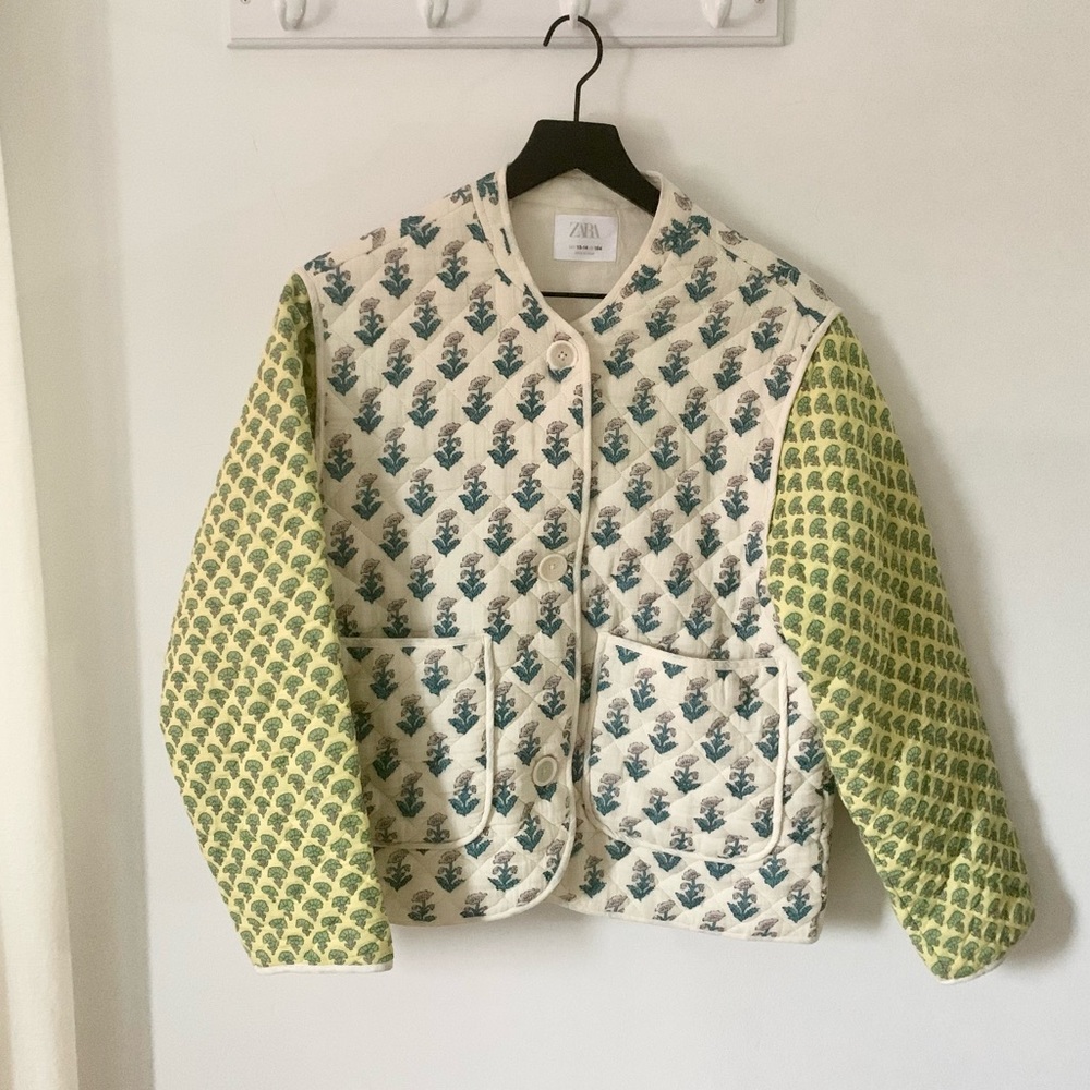 Zara Quilted Jacket with Contrast Print Sleeves